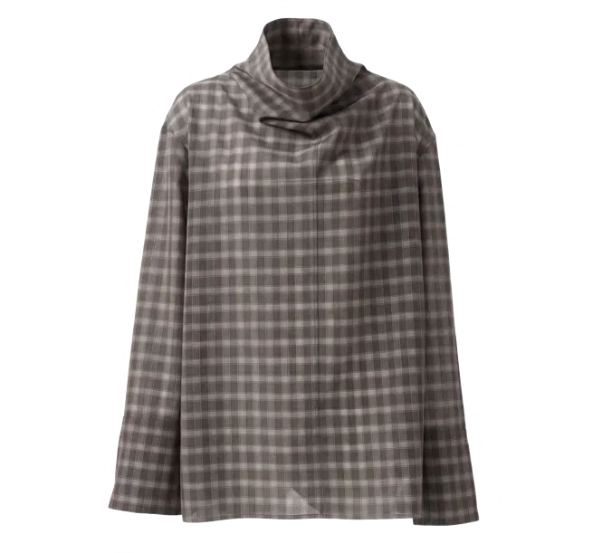 J26AL6088 Checked draped-neck blouse, view 1 of 1